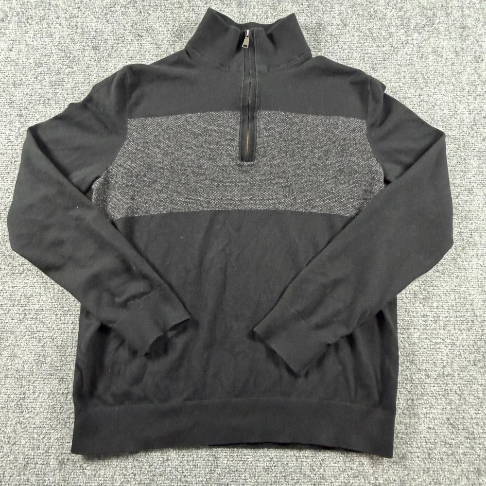 Banana Republic Quarter Zip Sweater Mens L Black Cashmere Pima Cotton Pullover